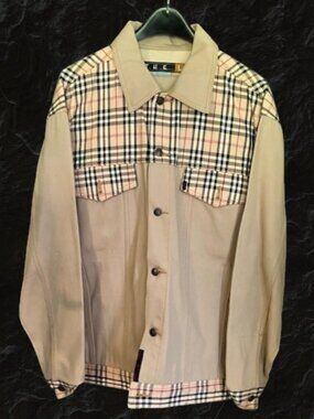 A vintage denim and plaid jacket